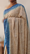 Off white and blue desi tussar silk saree