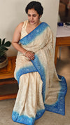 Off white and blue desi tussar silk saree