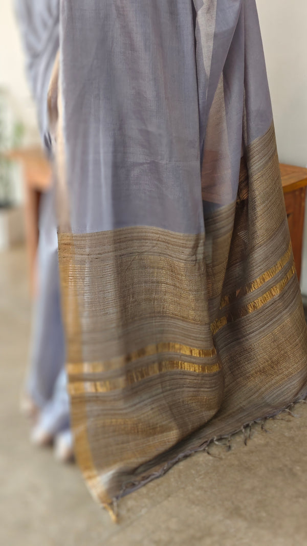 Dusty lavender tussar silk saree