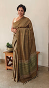 Mehndi green tussar silk saree
