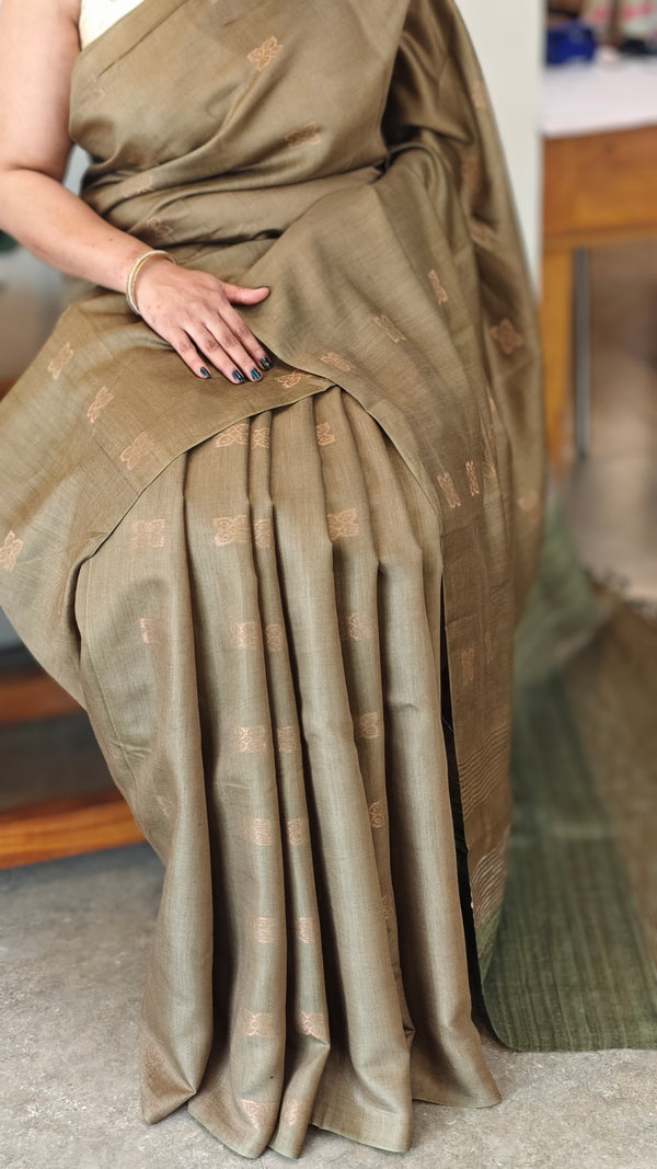 Mehndi green tussar silk saree