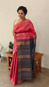 Dark peach and grey jute silk saree