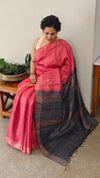 Dark peach and grey jute silk saree