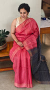 Dark peach and grey jute silk saree