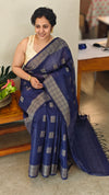 Royal blue woven bamboo tussar silk saree