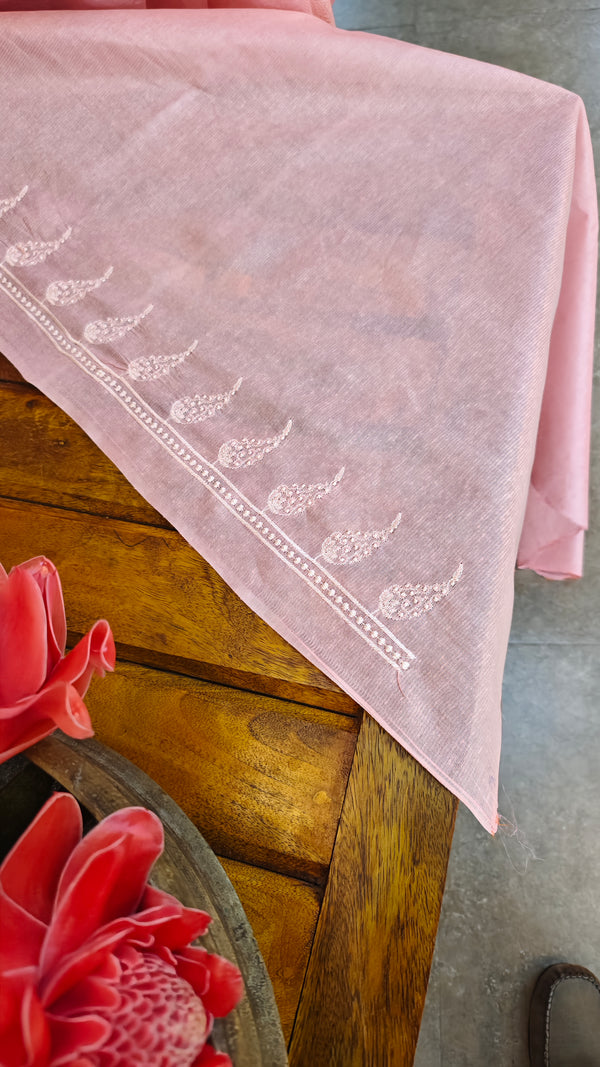 Baby pink tussar silk saree - 9TF