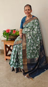Floral printed green silk saree