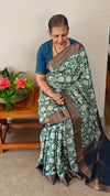 Floral printed green silk saree