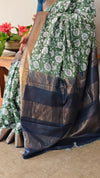 Floral printed green silk saree