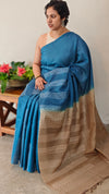 Blue and beige tussar silk saree