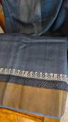 Indigo block printed tussar silk saree