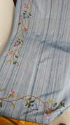 Blue semi tussar silk saree with hand embroidery