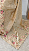 Beige semi tussar silk saree with hand embroidery