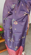 Purple floral printed checked tussar silk suit - RD897