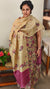Light yellow floral printed check tussar silk suit - RD897