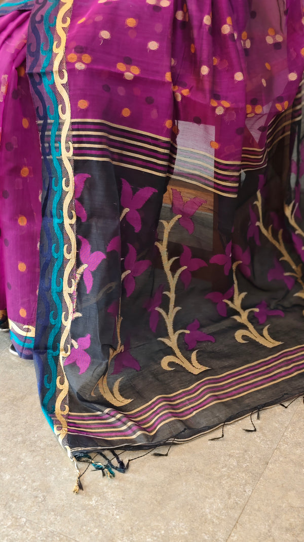 Purple muslin jamdani saree