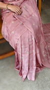 Light onion pink checked tussar silk saree - NZ91