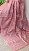 Light onion pink checked tussar silk saree - NZ91