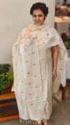 Cream checked tussar embroidered suit - 81NZ