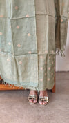 Sage green embroidered check tussar suit - 81NZ