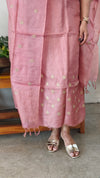 Dusty pink embroidered checked tussar suit - 81NZ