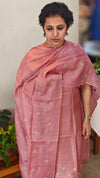 Dusty pink embroidered checked tussar suit - 81NZ