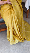 Mustard yellow checked tussar silk saree - NZ91