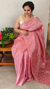 Blush pink checked tussar silk saree - NZ91