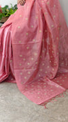 Blush pink checked tussar silk saree - NZ91