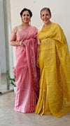 Blush pink checked tussar silk saree - NZ91