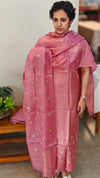 Blush pink embroidered checked tussar suit - 81NZ