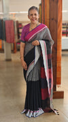 Black and grey linen cotton saree