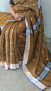 Deep mustard linen cotton saree