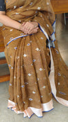 Deep mustard linen cotton saree