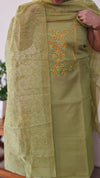 Olive green net kota suit