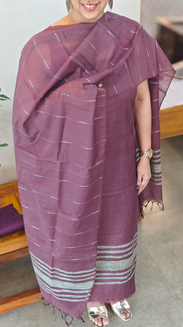 deep brown semi tussar silk suit