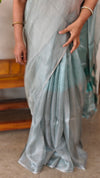 Light and dark teal blue tissue silk saree - 2M83