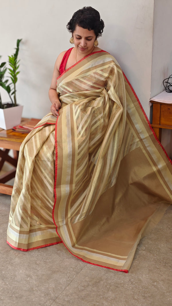 Golden and beige tissue silk saree