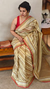Golden and beige tissue silk saree
