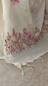 Cream linen tissue hand embroidered saree