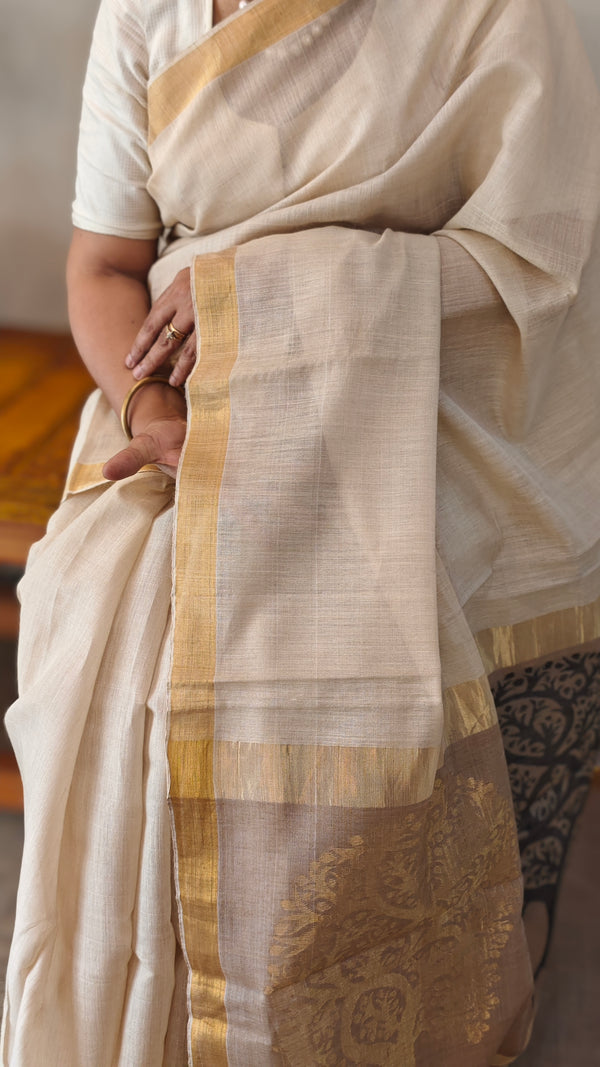 Light beige moonga tussar silk saree