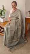 Smoky sage green tussar silk saree