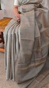 Smoky sage green tussar silk saree