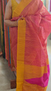 Pink and mustard kora silk saree