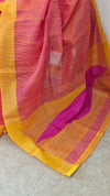 Pink and mustard kora silk saree