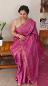 Dark pink checked desi tussar silk saree