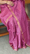Dark pink checked desi tussar silk saree
