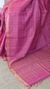 Dark pink checked desi tussar silk saree