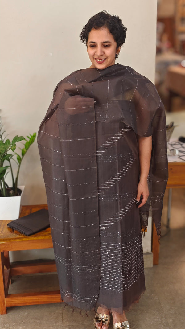Dark Grey Semi tussar silk suit