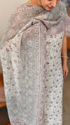 Light grey Printed linen chanderi suit